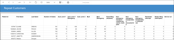 Example output of the repeat customers report.